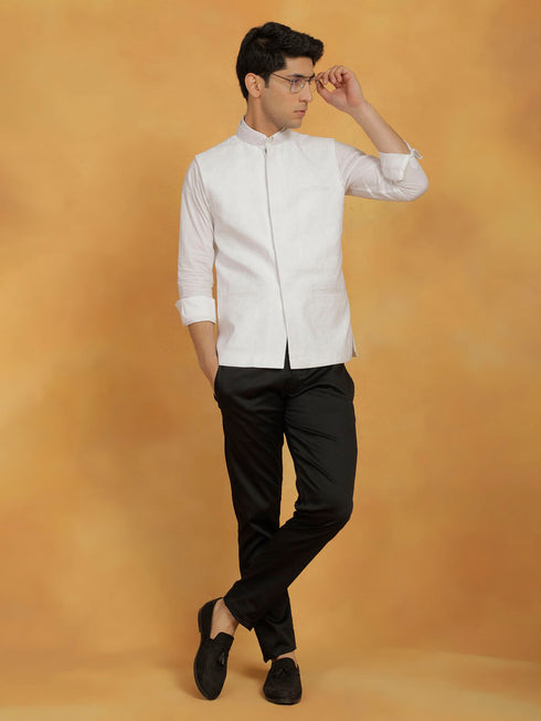 Vastramay Men's White - Nehru Jacket